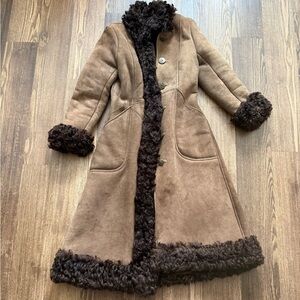 Brown Lambskin Sheepskin Shearing Curly Fur Long Coat